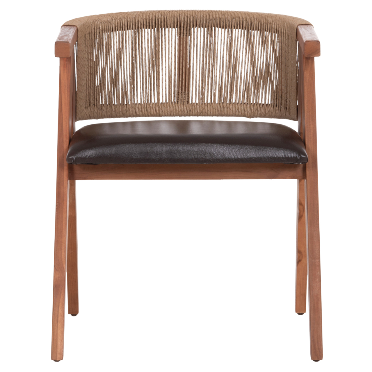 DINING CHAIR BRANN HM18238.11 TEAK WOOD-ROPE-BROWN PU 60x67x76Hcm. [3]