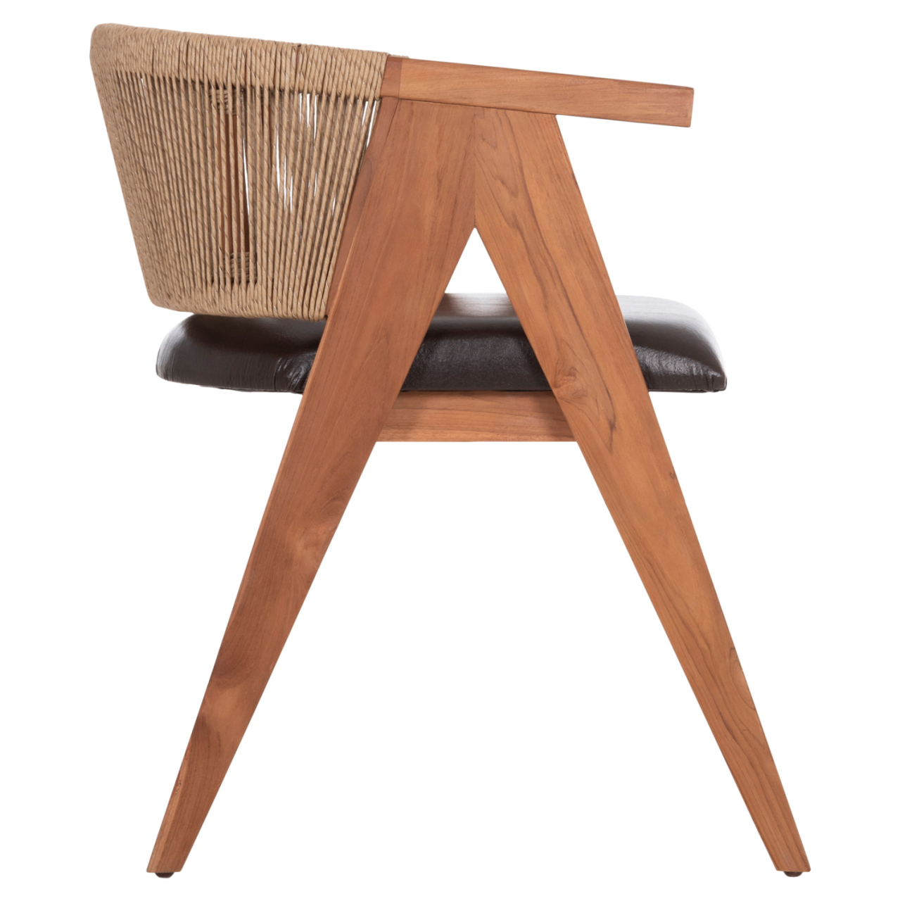 DINING CHAIR BRANN HM18238.11 TEAK WOOD-ROPE-BROWN PU 60x67x76Hcm. [4]
