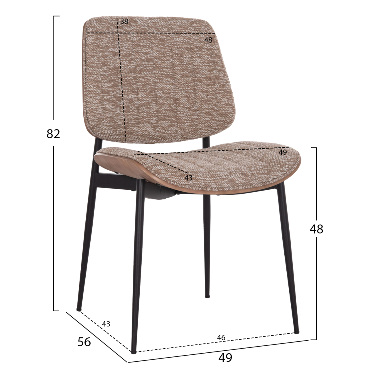DINING CHAIR CONTI HM9983.01 BLACK METAL--BROWN FABRIC 49x56x82Hcm. [2]