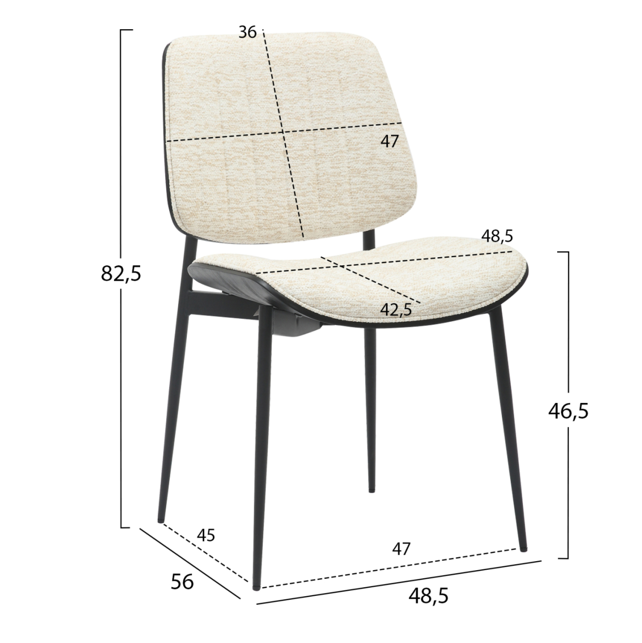 DINING CHAIR CONTI HM9983.02 BLACK METAL and PLYWOOD-ECRU FABRIC 48,5x56x82,5Hcm. [2]