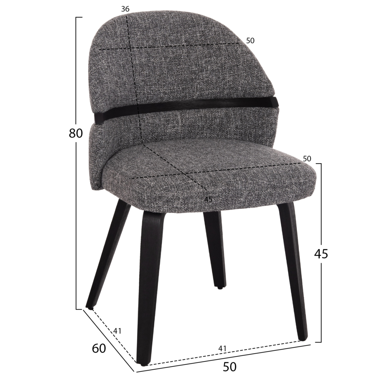 DINING CHAIR DEKKER HM18249.02 PLYWOOD IN BLACK--FABRIC IN GREY 50x60x80Hcm. [2]