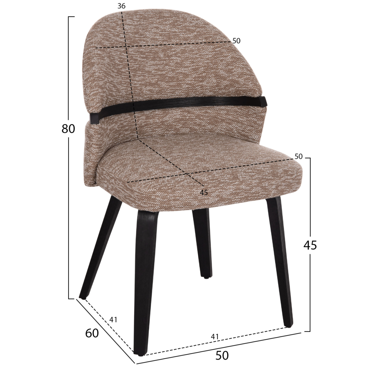 DINING CHAIR DEKKER HM18249.03 PLYWOOD IN BLACK--FABRIC IN BROWN 50x60x80Hcm. [2]