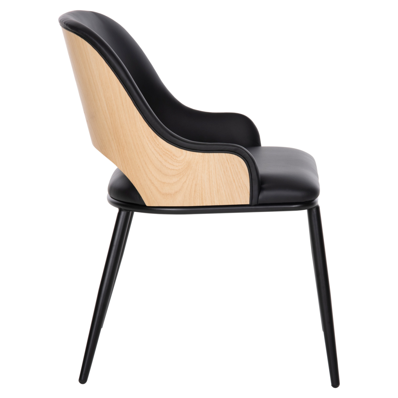 DINING CHAIR DELF HM9617.01 PU BLACK-BLACK METAL LEGS-WOODEN BACK IN NATURAL 48x55x76Hcm. [4]