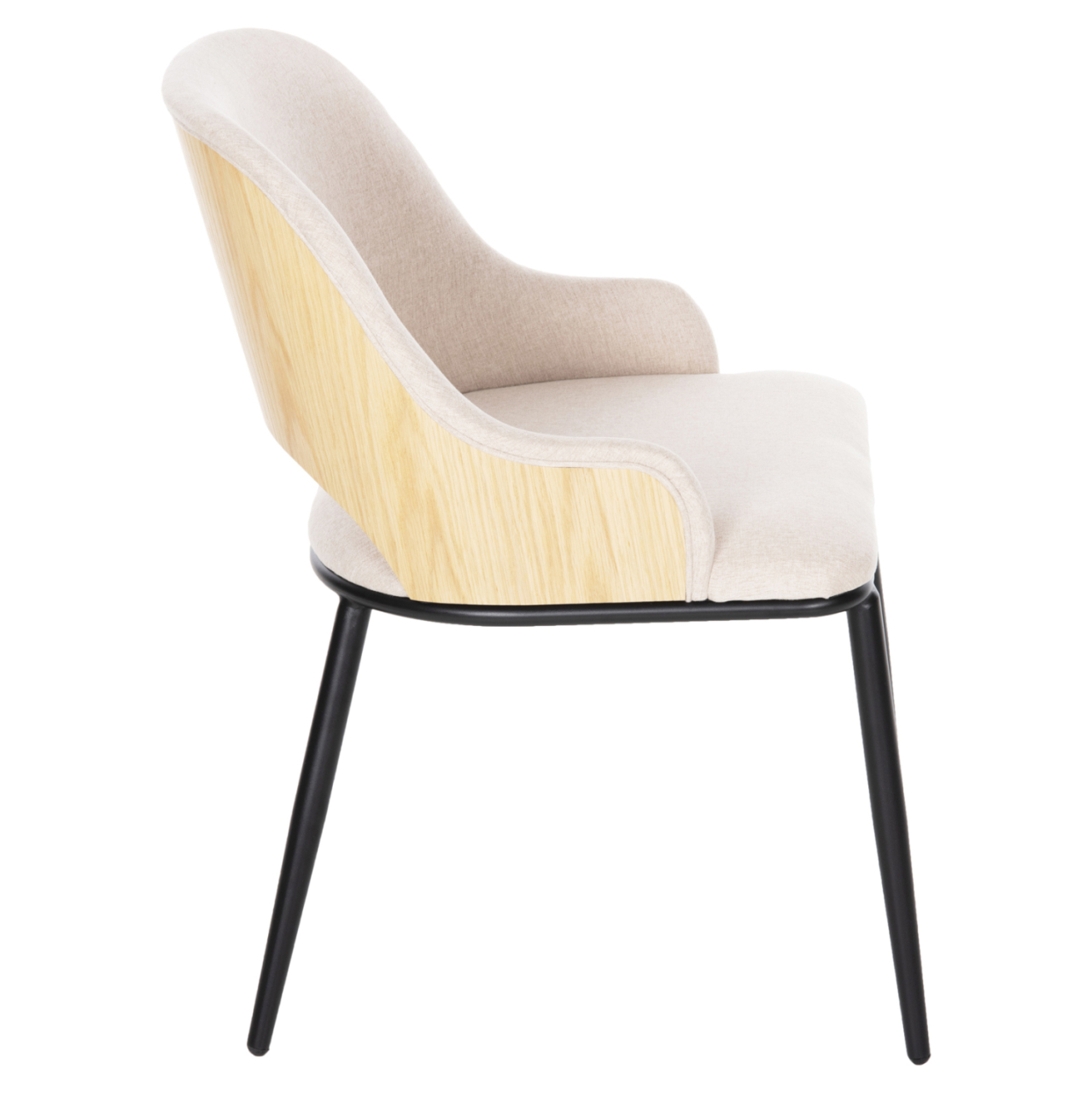 DINING CHAIR DELF HM9617.02 BEIGE FABRIC-BLACK METAL LEGS-WOODEN BACK IN OAK 48x55x76Hcm. [4]