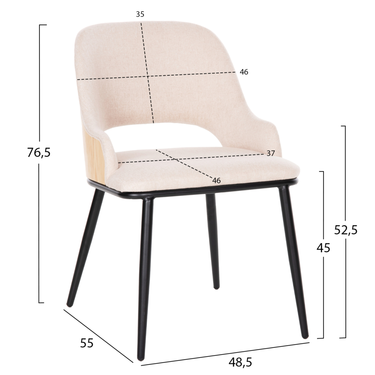 DINING CHAIR DELF HM9617.02 BEIGE FABRIC-BLACK METAL LEGS-WOODEN BACK IN OAK 48x55x76Hcm. [2]