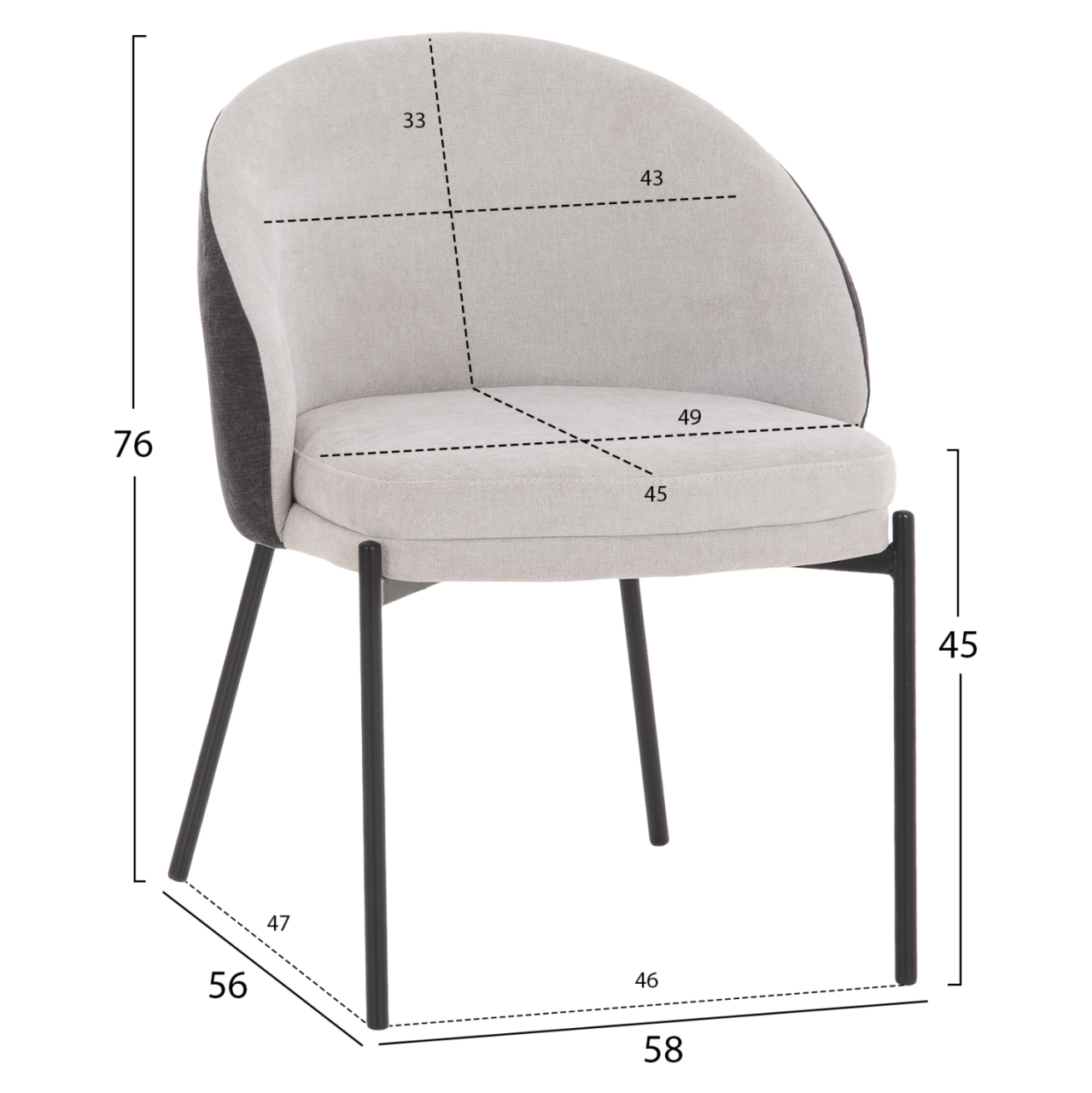 DINING CHAIR DETTON HM18426.01 GREY FABRIC-METAL BLACK LEGS 58x56x76Hcm. [2]