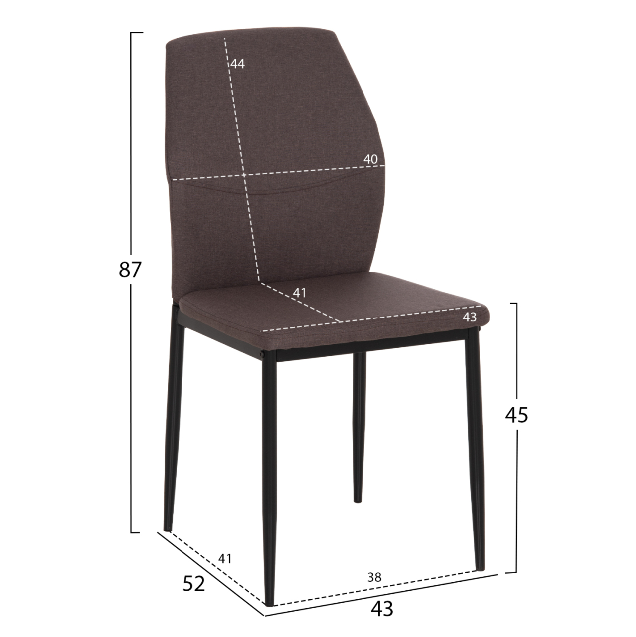 DINING CHAIR DIAZ HM18346.03 BROWN FABRIC-METAL LEGS IN BLACK 43x52x87Hcm. [2]