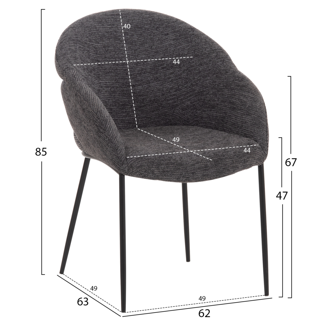 DINING CHAIR DRENNY HM18424.01 GREY FABRIC-METAL BLACK LEGS 62x63x85Hcm. [2]