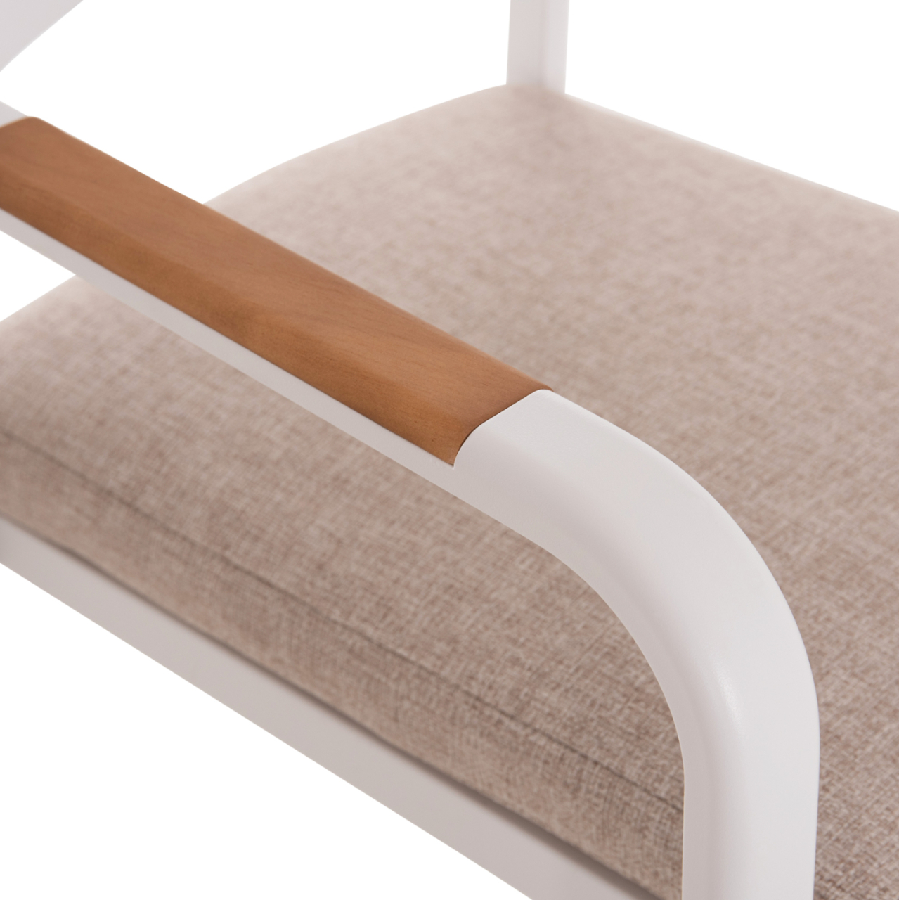 DINING CHAIR ELARA HM6414.02 WHITE ALUMINUM-BEIGE OLEFIN FABRIC--TEAK WOOD 56x62x78Hcm. [9]
