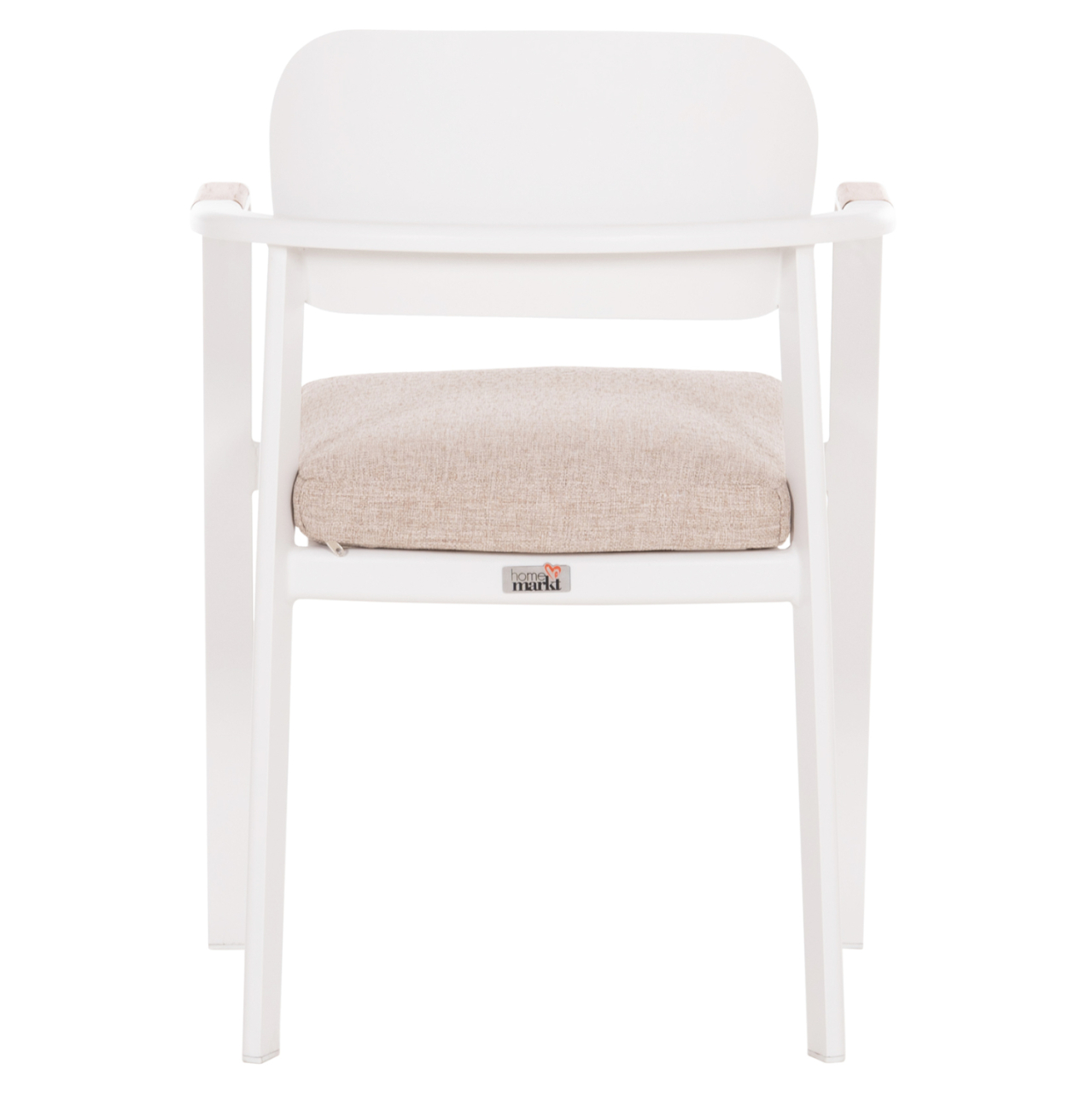 DINING CHAIR ELARA HM6414.02 WHITE ALUMINUM-BEIGE OLEFIN FABRIC--TEAK WOOD 56x62x78Hcm. [6]
