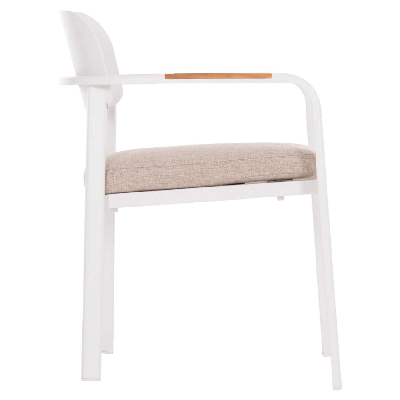 DINING CHAIR ELARA HM6414.02 WHITE ALUMINUM-BEIGE OLEFIN FABRIC--TEAK WOOD 56x62x78Hcm. [4]