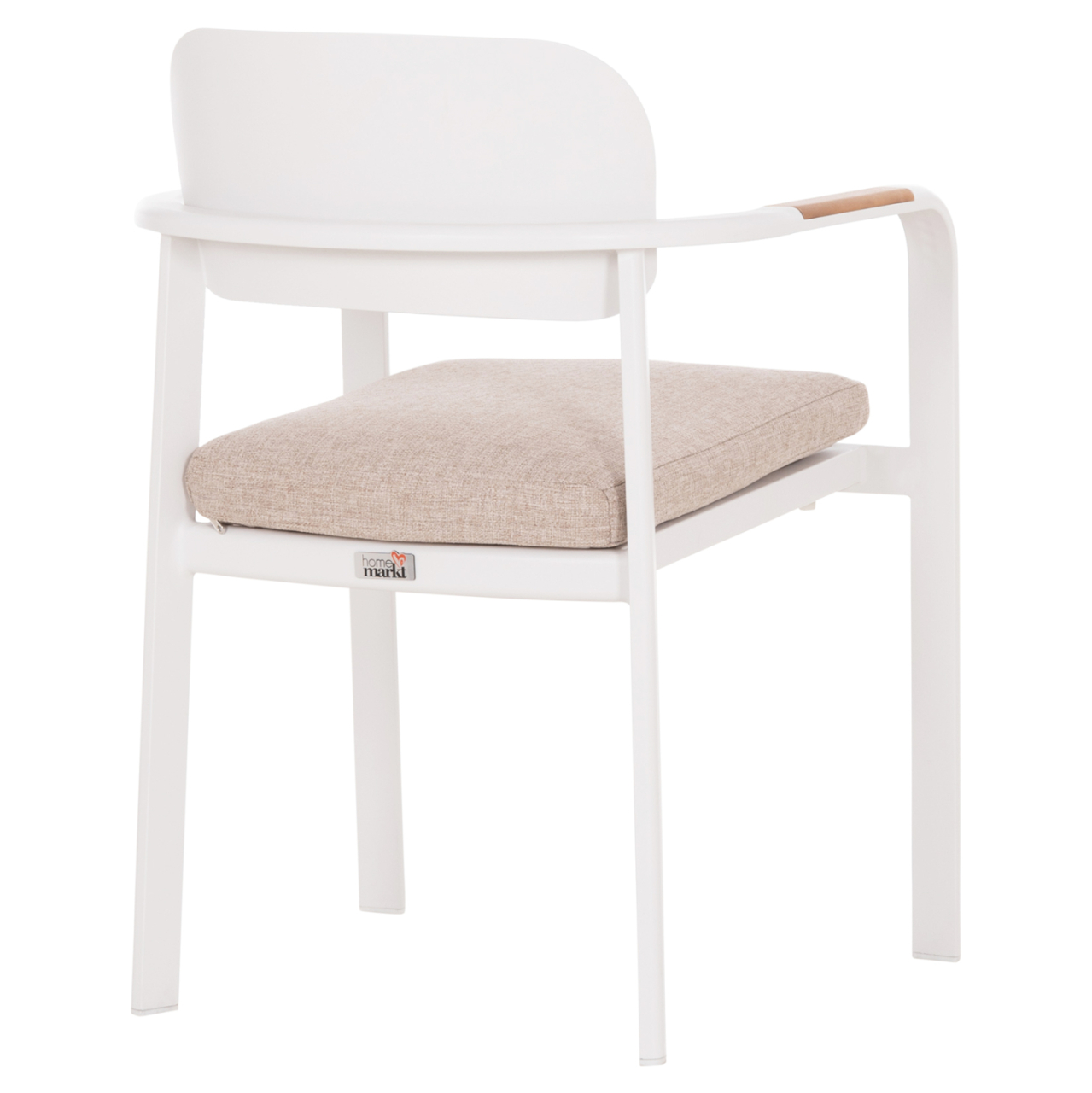 DINING CHAIR ELARA HM6414.02 WHITE ALUMINUM-BEIGE OLEFIN FABRIC--TEAK WOOD 56x62x78Hcm. [5]