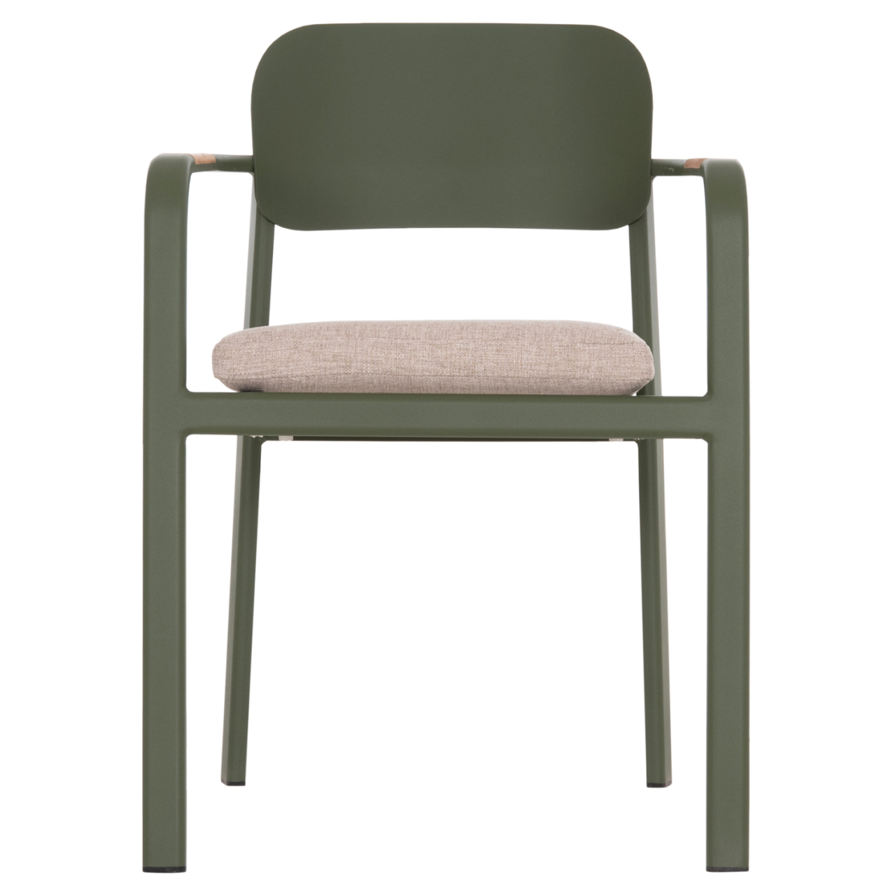 DINING CHAIR ELARA HM6414.06 GREEN ALUMINUM-BEIGE OLEFIN FABRIC--TEAK WOOD 56x62x78Hcm. [3]