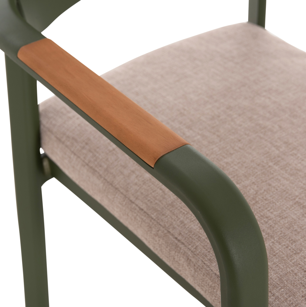 DINING CHAIR ELARA HM6414.06 GREEN ALUMINUM-BEIGE OLEFIN FABRIC--TEAK WOOD 56x62x78Hcm. [9]