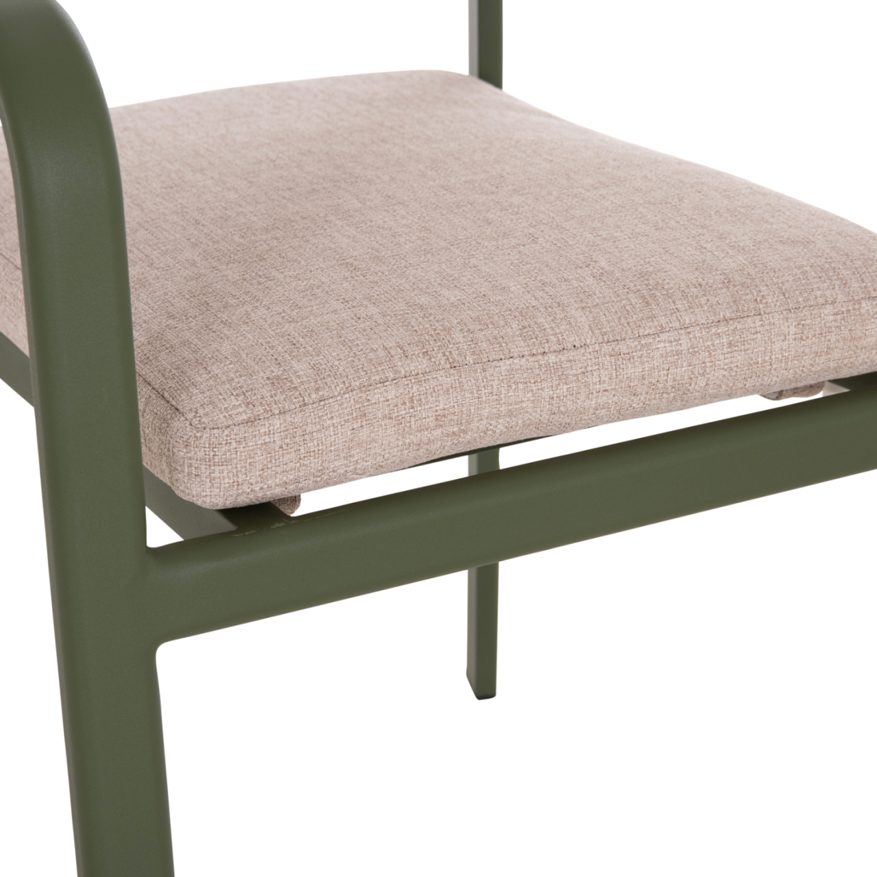 DINING CHAIR ELARA HM6414.06 GREEN ALUMINUM-BEIGE OLEFIN FABRIC--TEAK WOOD 56x62x78Hcm. [8]
