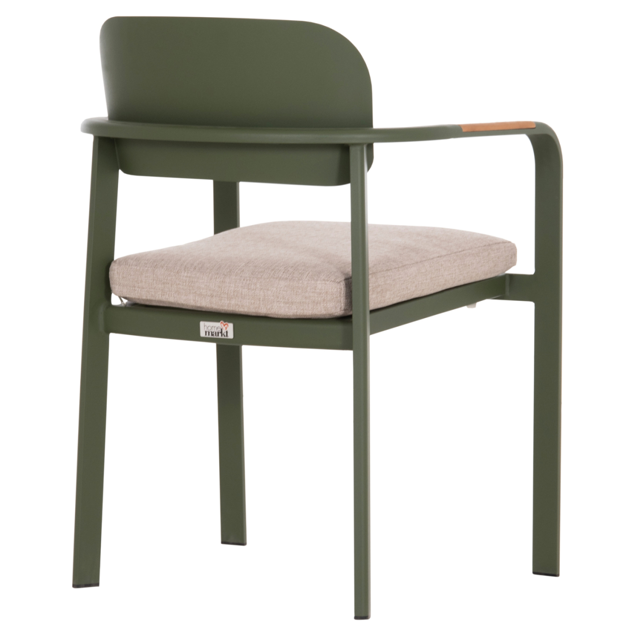 DINING CHAIR ELARA HM6414.06 GREEN ALUMINUM-BEIGE OLEFIN FABRIC--TEAK WOOD 56x62x78Hcm. [5]