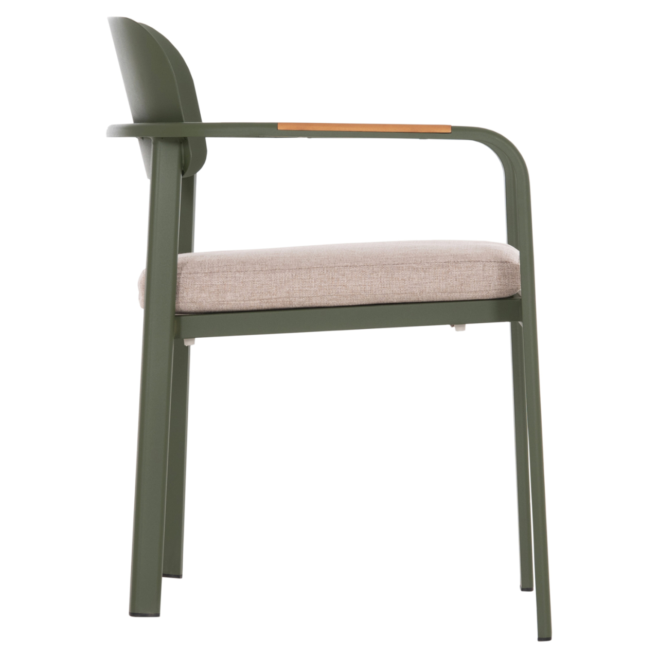 DINING CHAIR ELARA HM6414.06 GREEN ALUMINUM-BEIGE OLEFIN FABRIC--TEAK WOOD 56x62x78Hcm. [4]