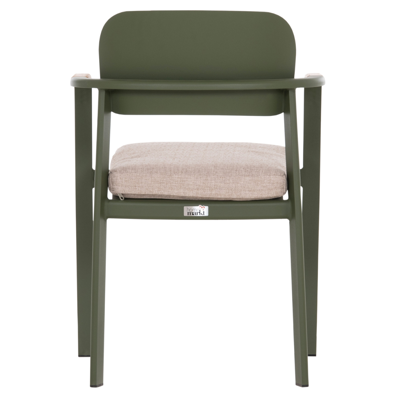 DINING CHAIR ELARA HM6414.06 GREEN ALUMINUM-BEIGE OLEFIN FABRIC--TEAK WOOD 56x62x78Hcm. [6]