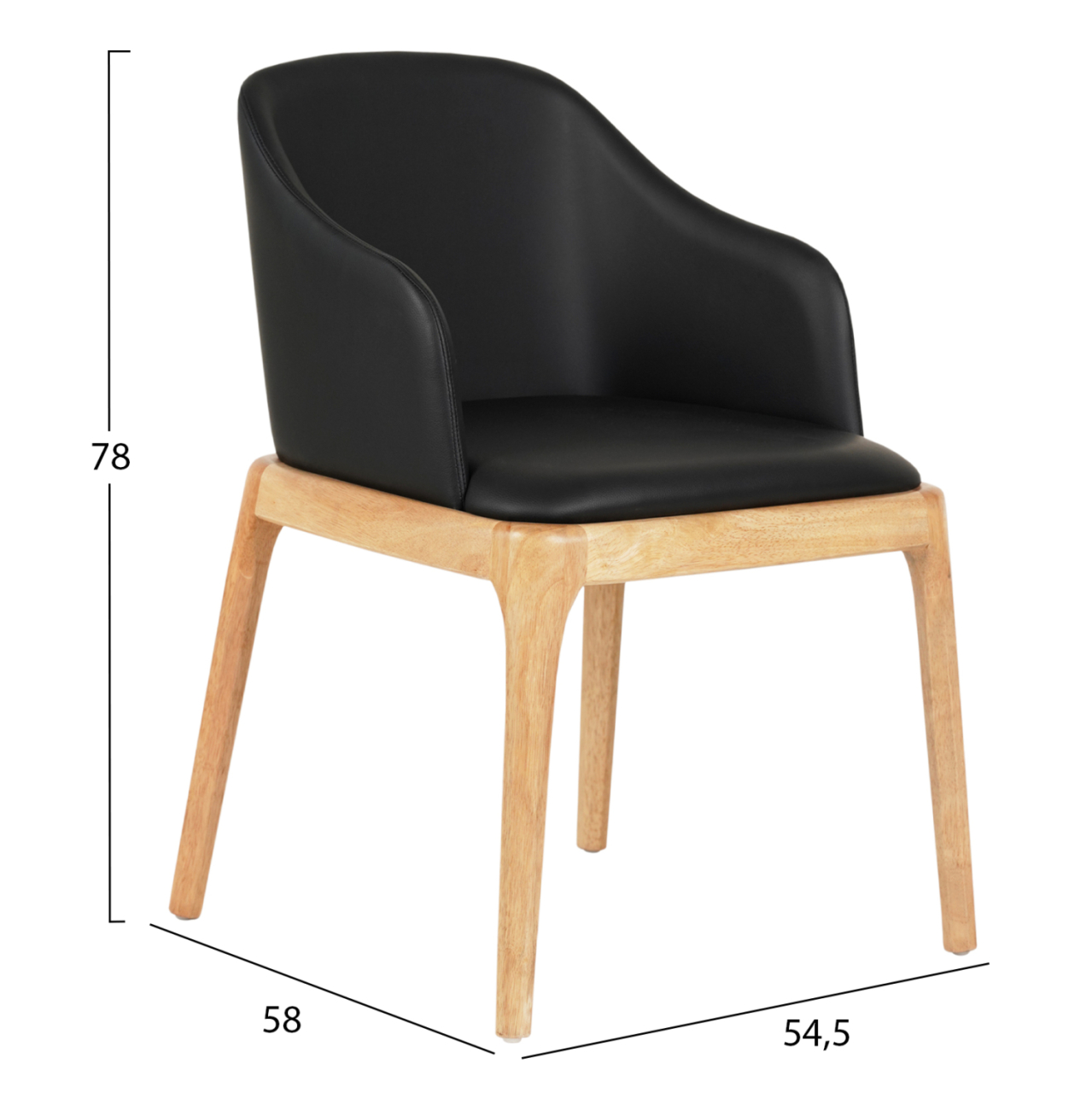 DINING CHAIR FURLAN ΗΜ9949.01 RUBBERWOOD IN OAK-BLACK PU 54,5x58x78Hcm. [2]