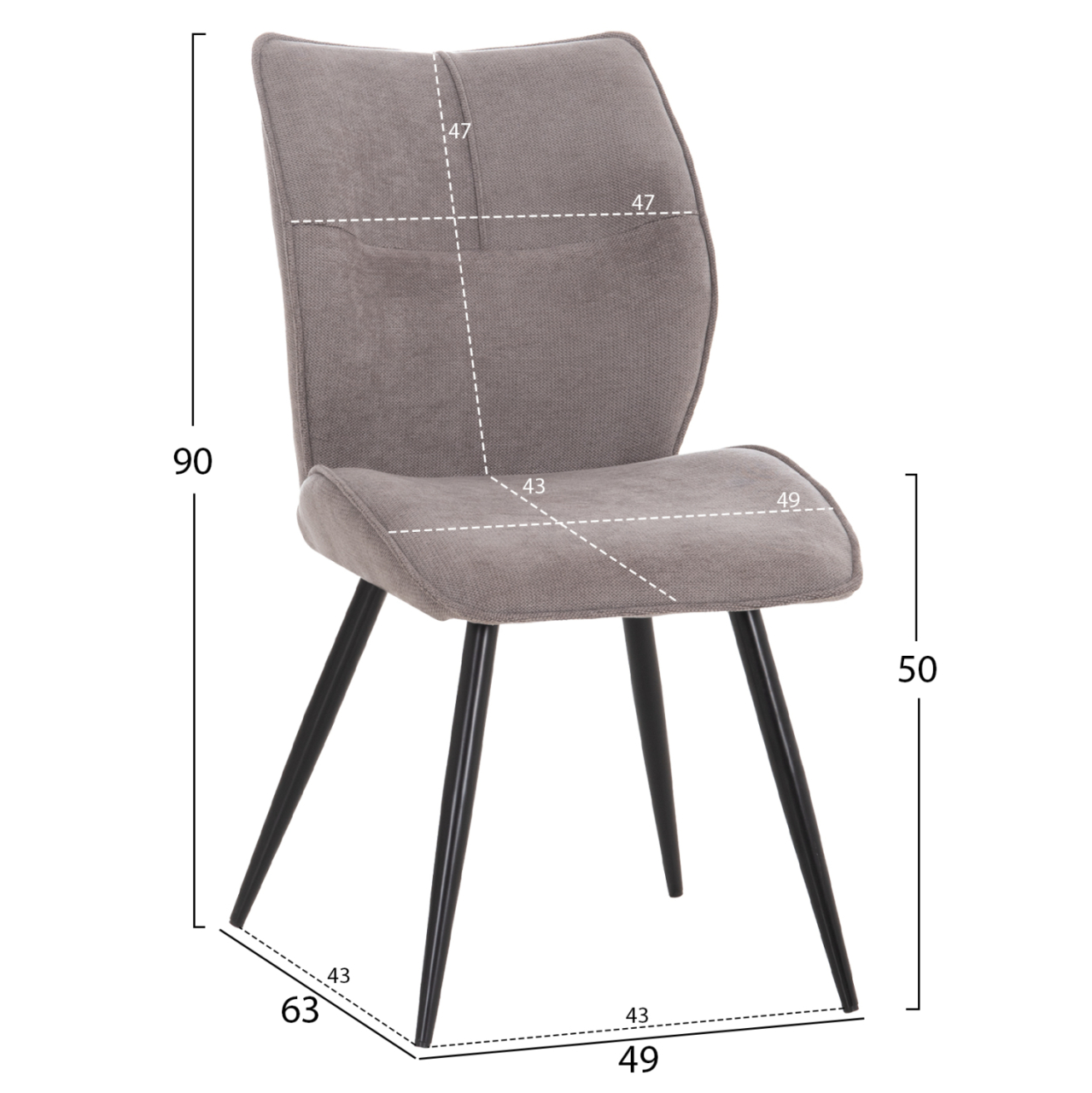 DINING CHAIR GAFF HM18425.01 LIGHT GREY FABRIC-METAL BLACK LEGS 49x63x90Hcm. [2]