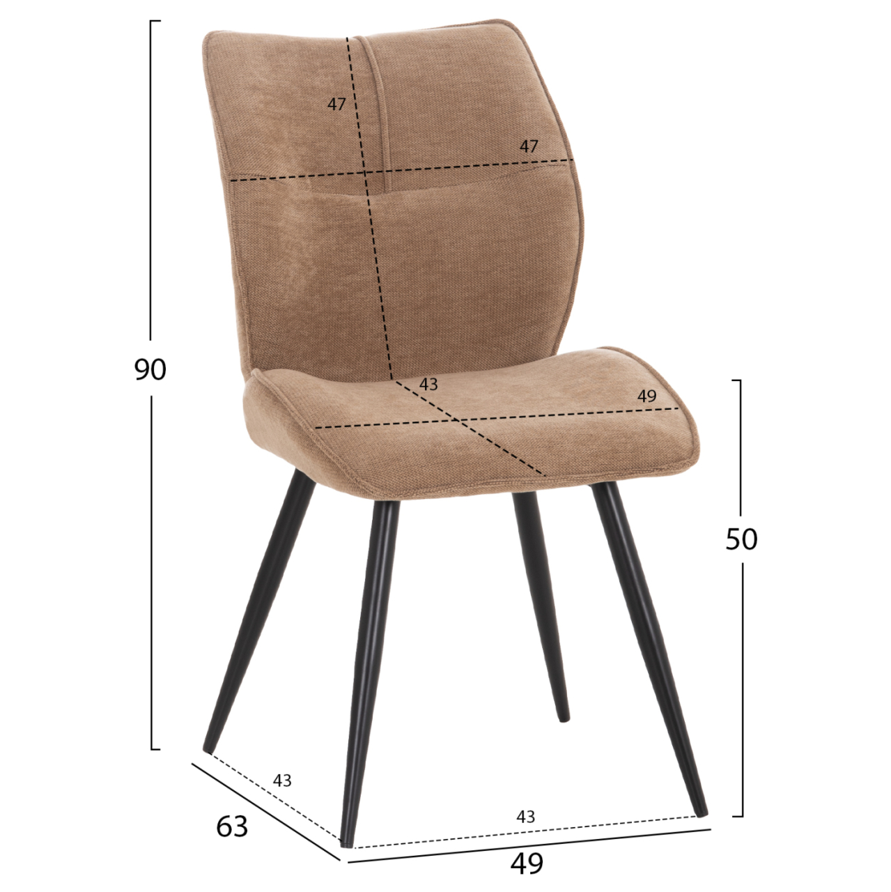 DINING CHAIR GAFF HM18425.03 TAUPE FABRIC-METAL BLACK LEGS 49x63x90Hcm. [2]