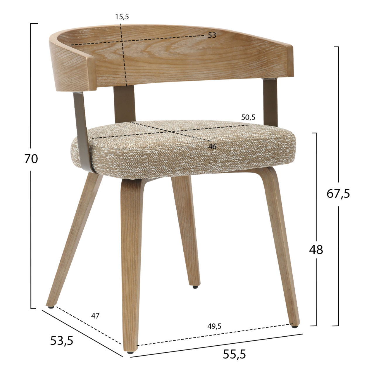 DINING CHAIR GALLEY HM9981.01 PLYWOOD FRAME AND LEGS-BEIGE FABRIC 55,5x53,5x70Hcm. [2]