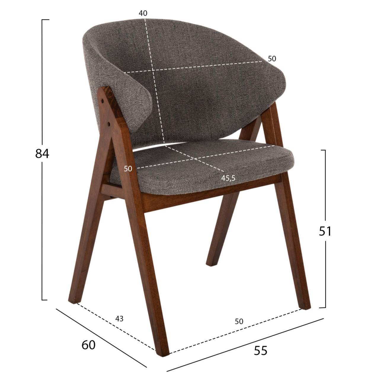 DINING CHAIR HANA HM9746.02 RUBBERWOOD IN WALNUT-FABRIC IN GREY 55x60x84Hcm. [2]