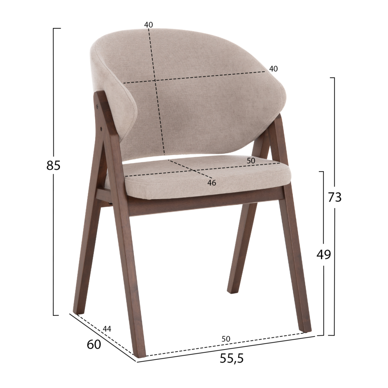 DINING CHAIR HANA HM9746.11 RUBBERWOOD IN WALNUT-FABRIC IN BEIGE 55,5x60x85Hcm. [2]