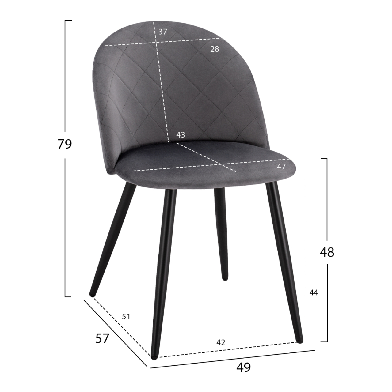 Dining Chair HM8731.11 with metallic legs and Grey velvet [2]