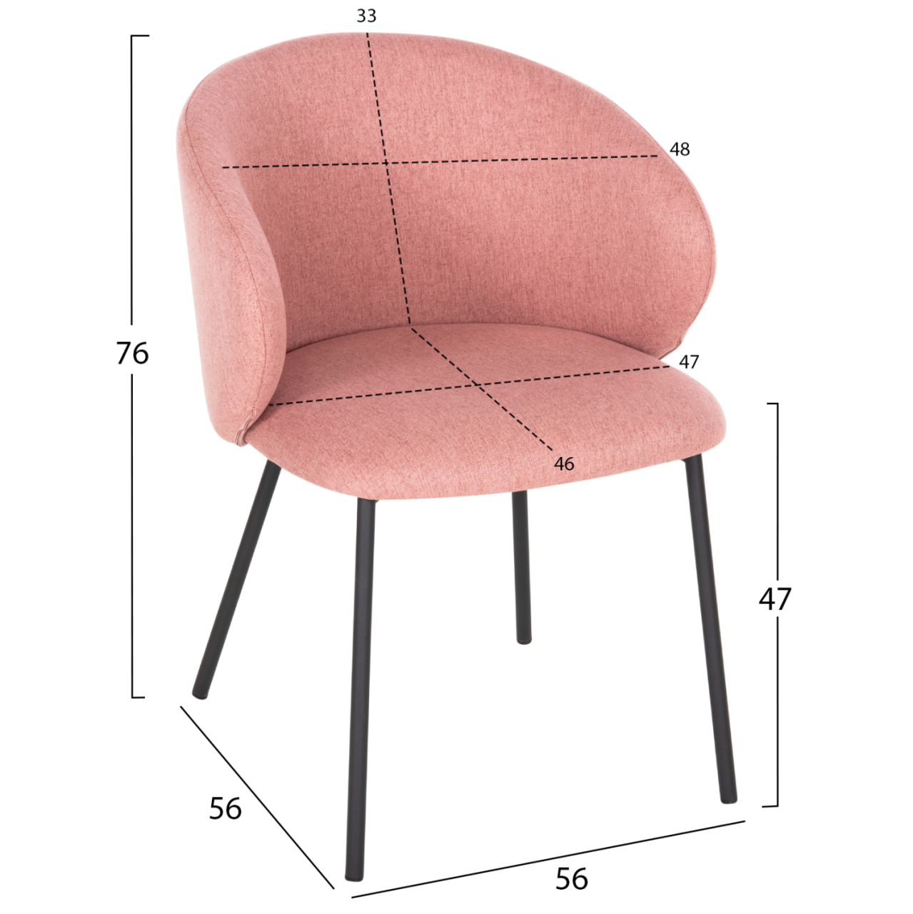 DINING CHAIR ISIAH HM9615.02 DUSTY PINK FABRIC-BLACK METAL LEGS 56x56x76Hcm. [2]