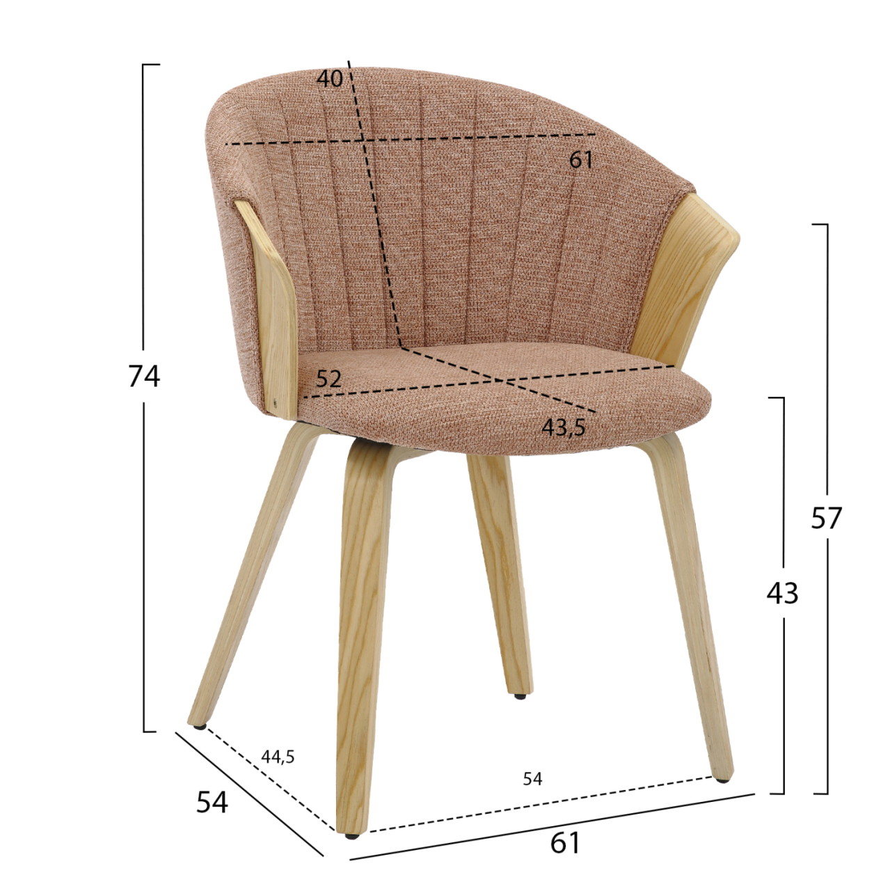 DINING CHAIR JESPER HM9977.01 PLYWOOD FRAME IN OAK-REDWOOD FABRIC 61x54x74Hcm. [2]