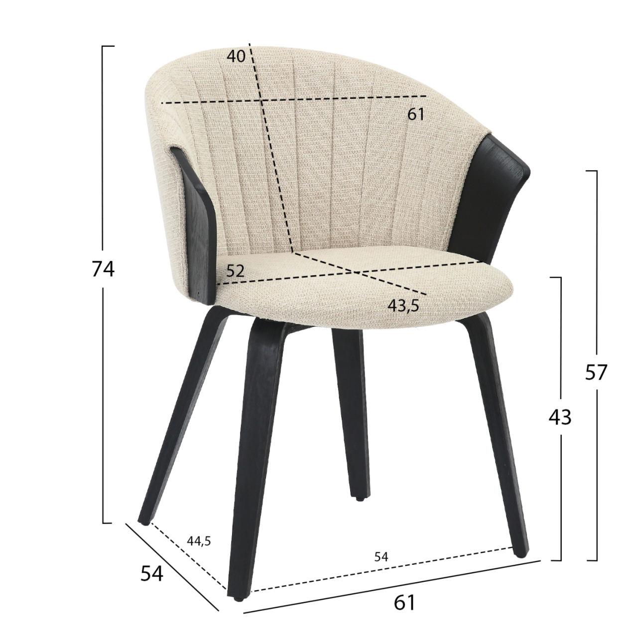 DINING CHAIR JESPER HM9977.02 PLYWOOD FRAME IN BLACK-ECRU FABRIC 61x54x74Hcm. [2]