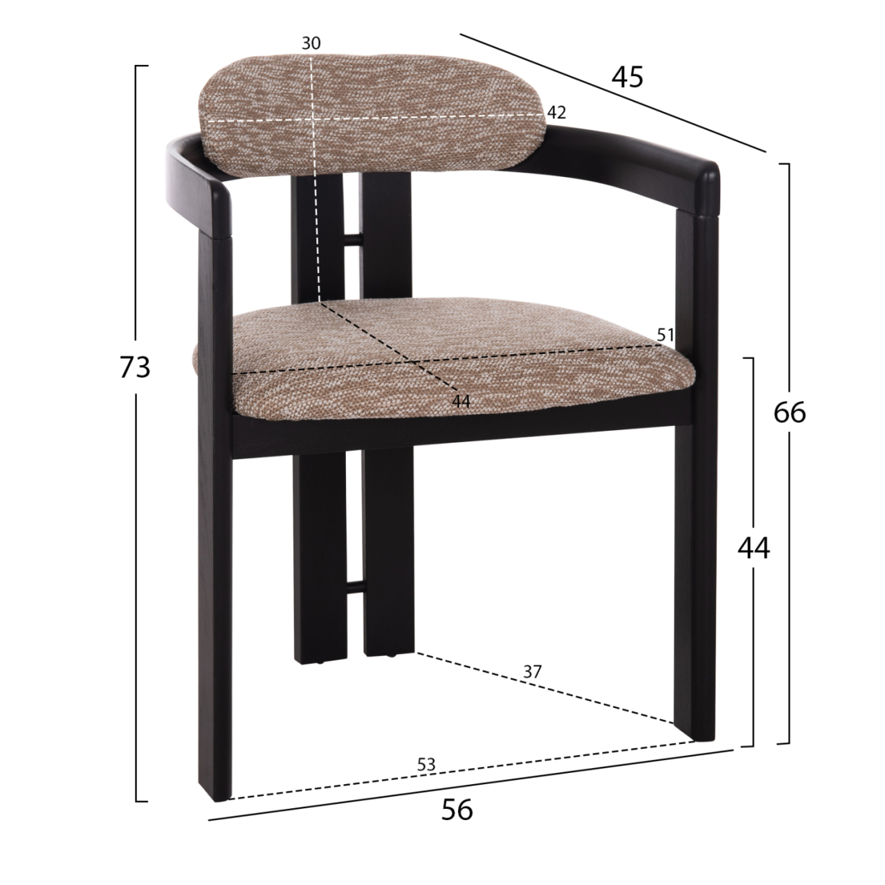 DINING CHAIR KALL HM18247.02 BROWN FABRIC--PLYWOOD IN BLACK 56x45x73Hcm. [2]