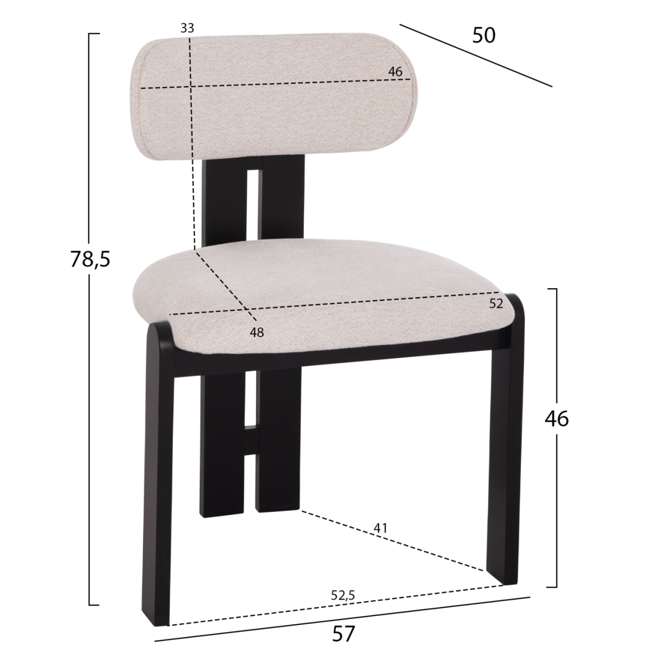 DINING CHAIR KARVO HM18252.02 FABRIC IN CREAM WHITE--WOOD IN BLACK 57x50x78.5Hcm. [2]