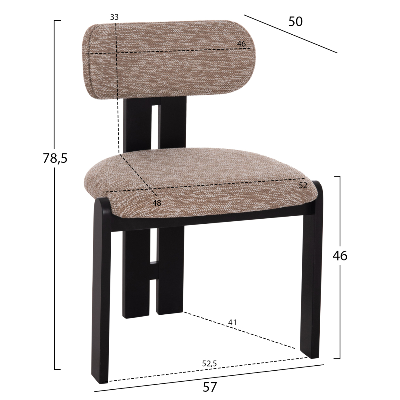 DINING CHAIR KARVO HM18252.03 FABRIC IN BROWN--WOOD IN BLACK 57x50x78.5Hcm. [2]