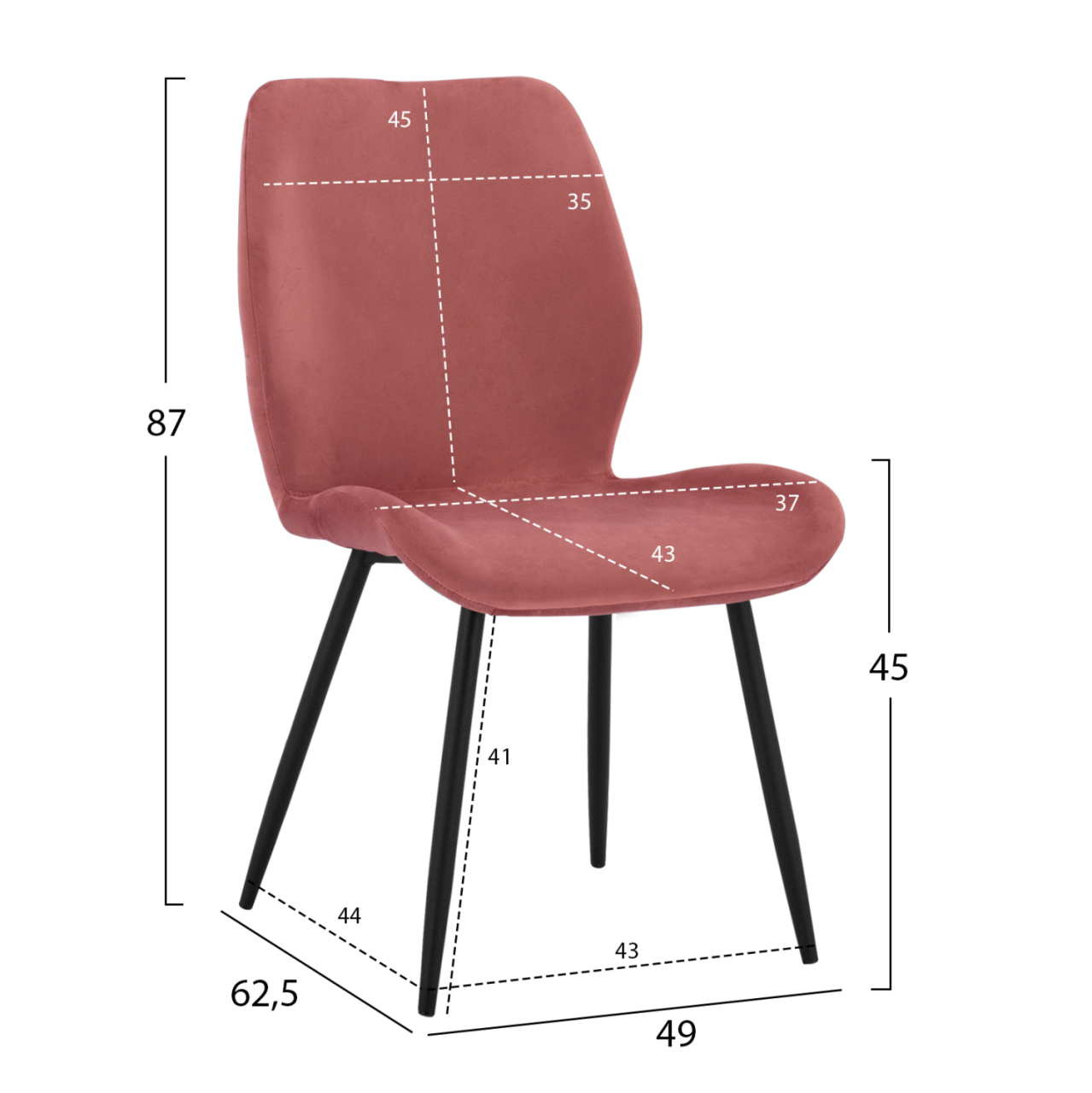 Dining Chair Klay in rotten apple velvet and black metallic frame HM8730.02 49X62,5X87 cm [2]