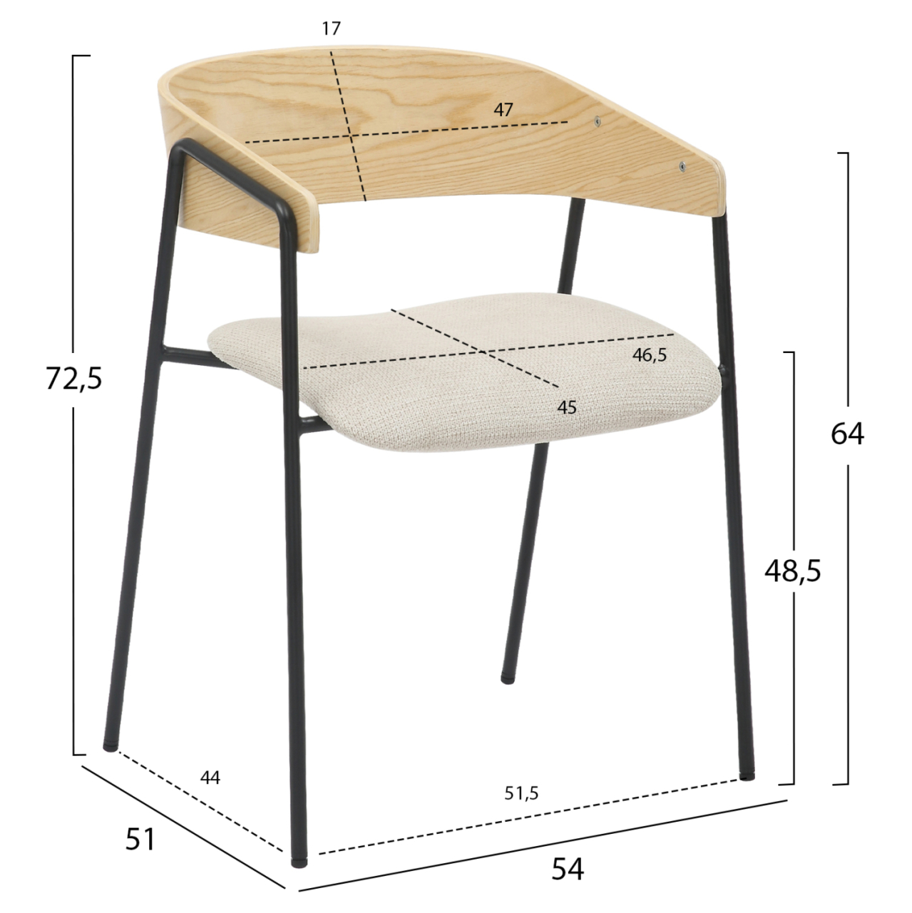 DINING CHAIR KORIN HM9975.01 METAL-BEIGE FABRIC-PLYWOOD 54x51x72,5Hcm. [2]