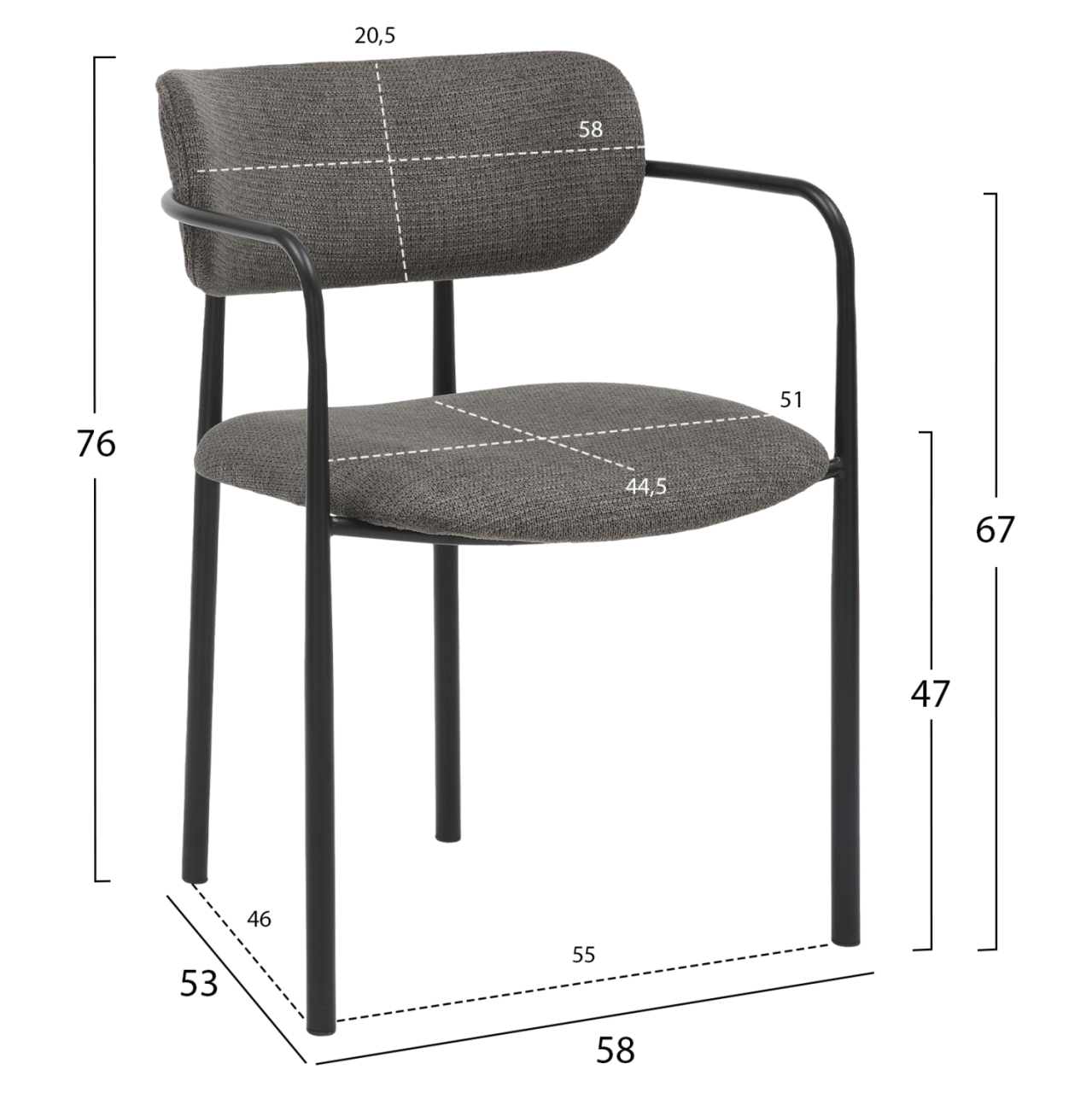DINING CHAIR KRITTER HM9994.02 BLACK METAL-DARK GREY FABRIC 58x53x76Hcm. [2]