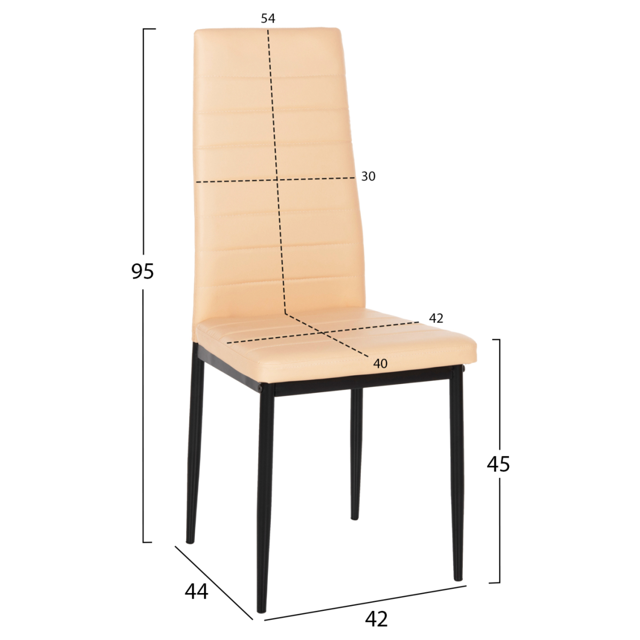 DINING CHAIR LADY HM0037.25 CREAM WHITE PU-BLACK METAL FRAME K/D 42x44x95Hcm [2]
