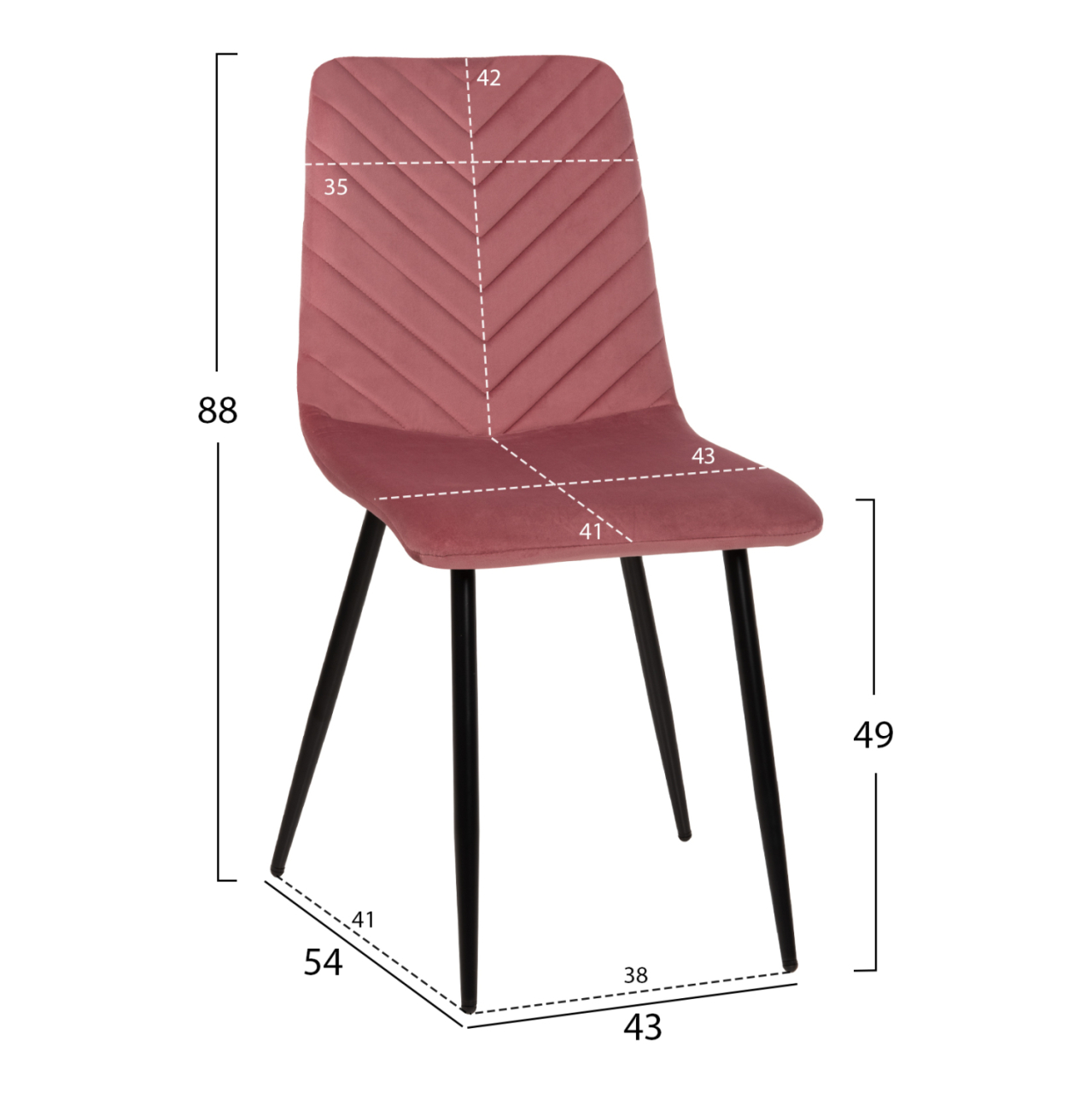 DINING CHAIR LATRELL HM8587.02 DUSTY PINK VELVET and BLACK METAL LEGS 43x54x88Hcm. [2]