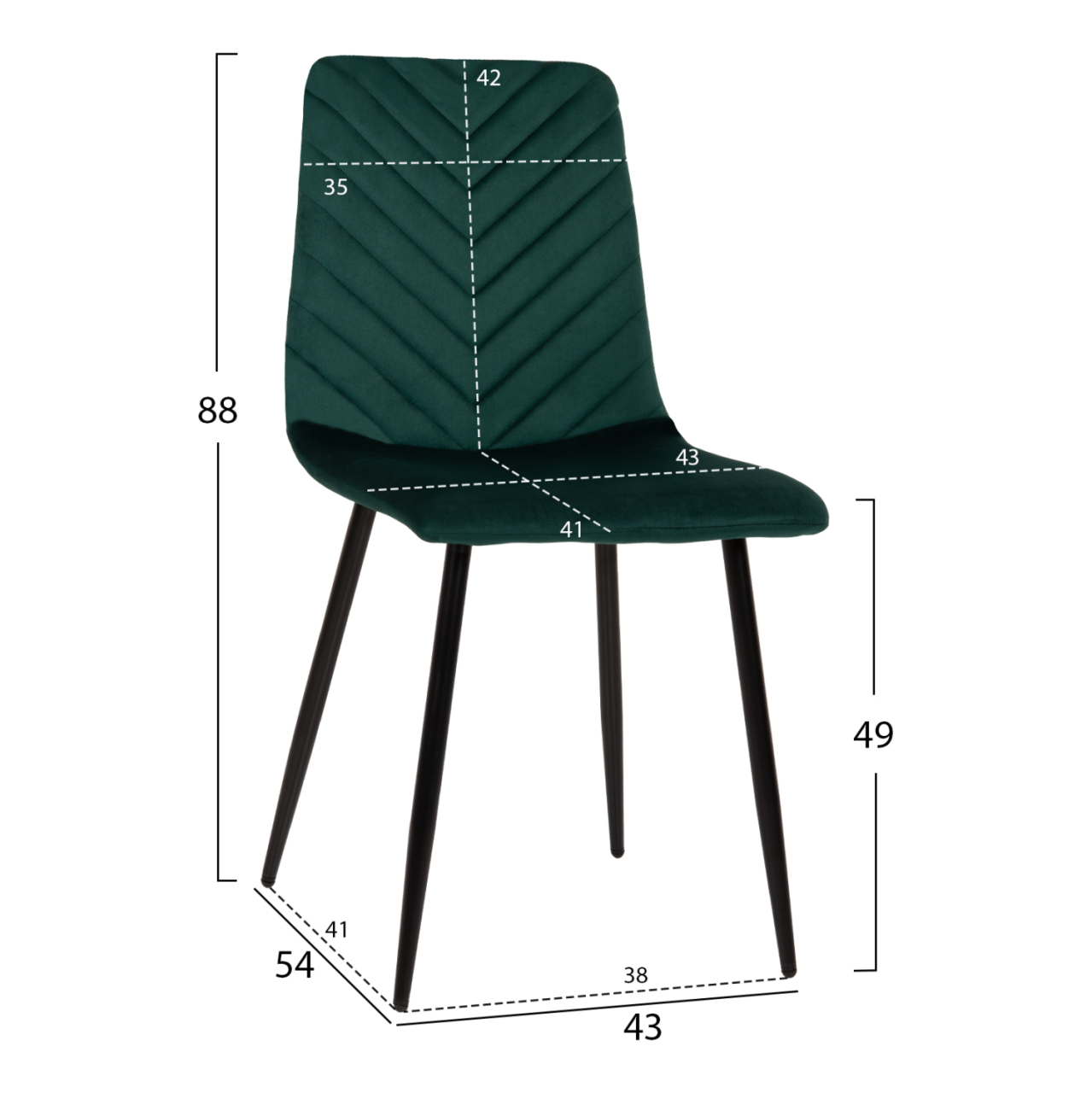 DINING CHAIR LATRELL HM8587.03 CYPRESS GREEN VELVET and BLACK METAL LEGS 43x54x88Hcm. [2]