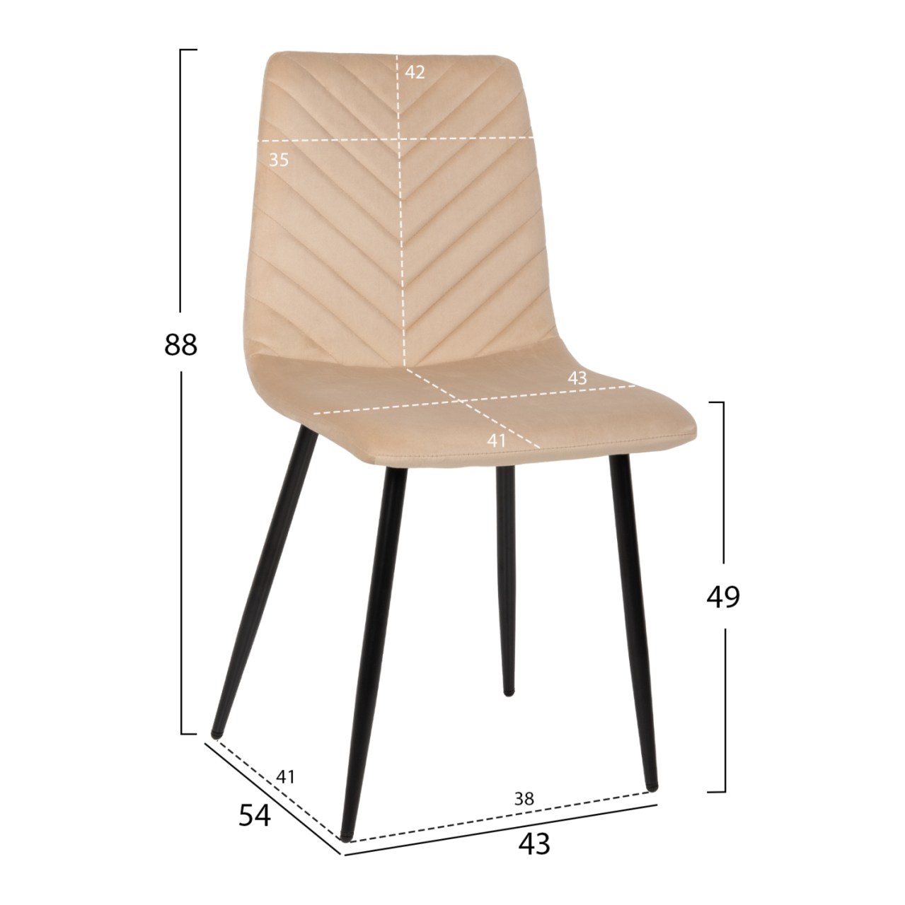 DINING CHAIR LATRELL HM8587.05 ECRU VELVET and BLACK METAL LEGS 43x54x88Hcm. [2]