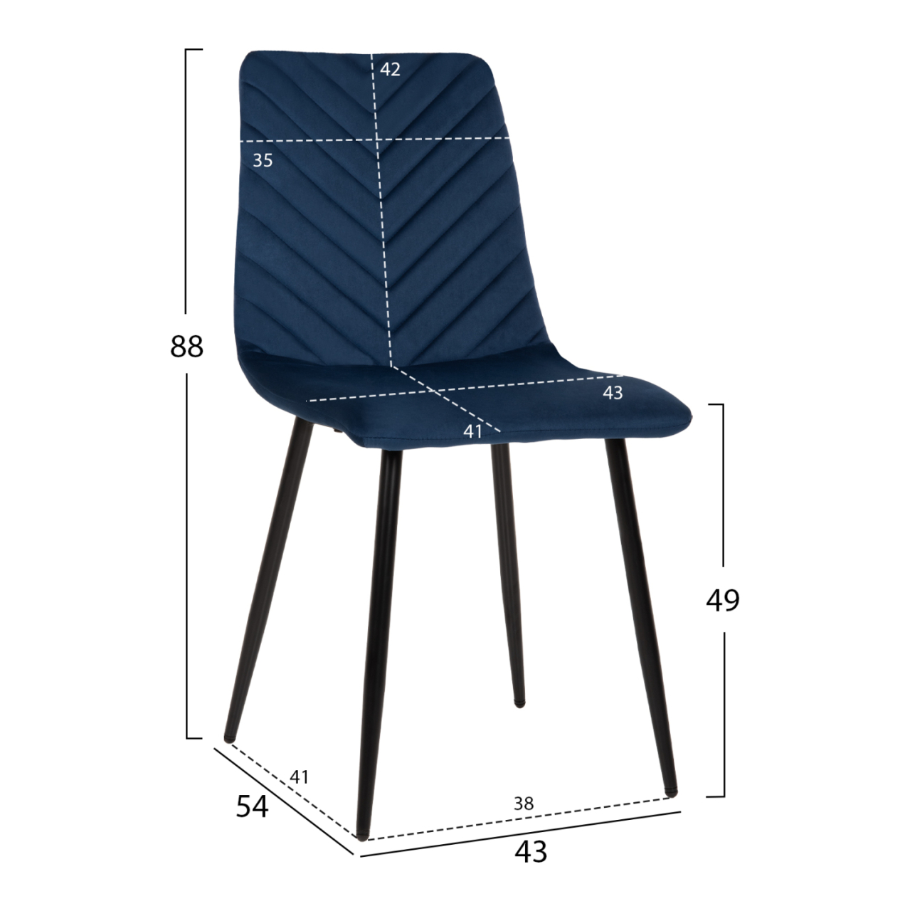 DINING CHAIR LATRELL HM8587.08 BLUE VELVET and BLACK METAL LEGS 43x54x88Hcm. [2]