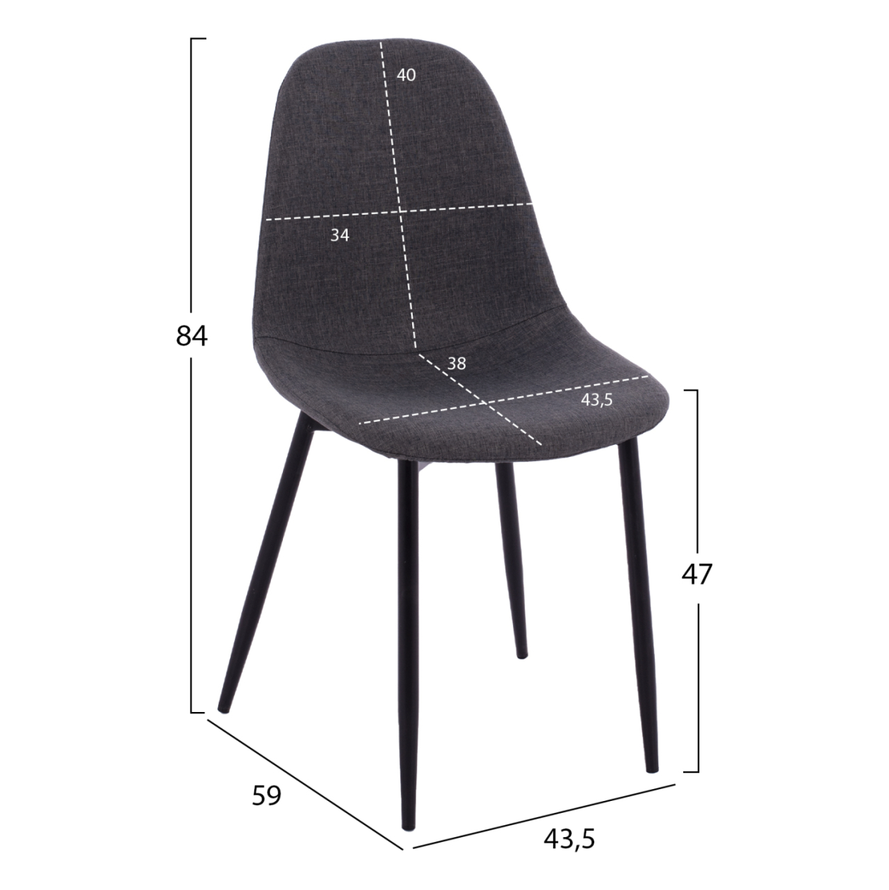 Dining chair Leonardo HM00100.16 with metallic legs and dark grey fabric 43,5x59x84 cm. [2]