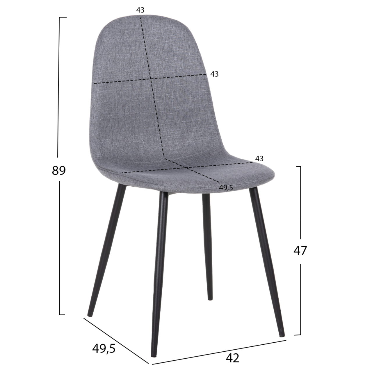 DINING CHAIR LEONARDO HM00100.26 GREY FABRIC and BLACK METAL LEGS 42x49,5x89Hcm. [2]