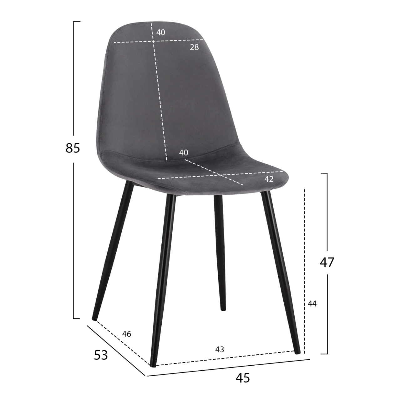 Dining Chair Leonardo Velvet Grey with metallic legs HM00100.01 45x53x85 cm. [2]