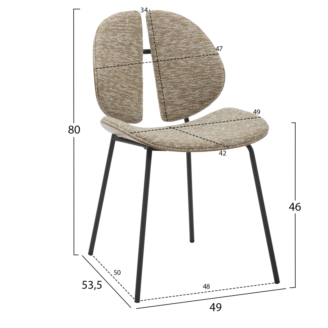 DINING CHAIR LUNGS HM9982.01 BLACK METAL FRAME-BEIGE FABRIC 49x53,5x80Hcm. [2]