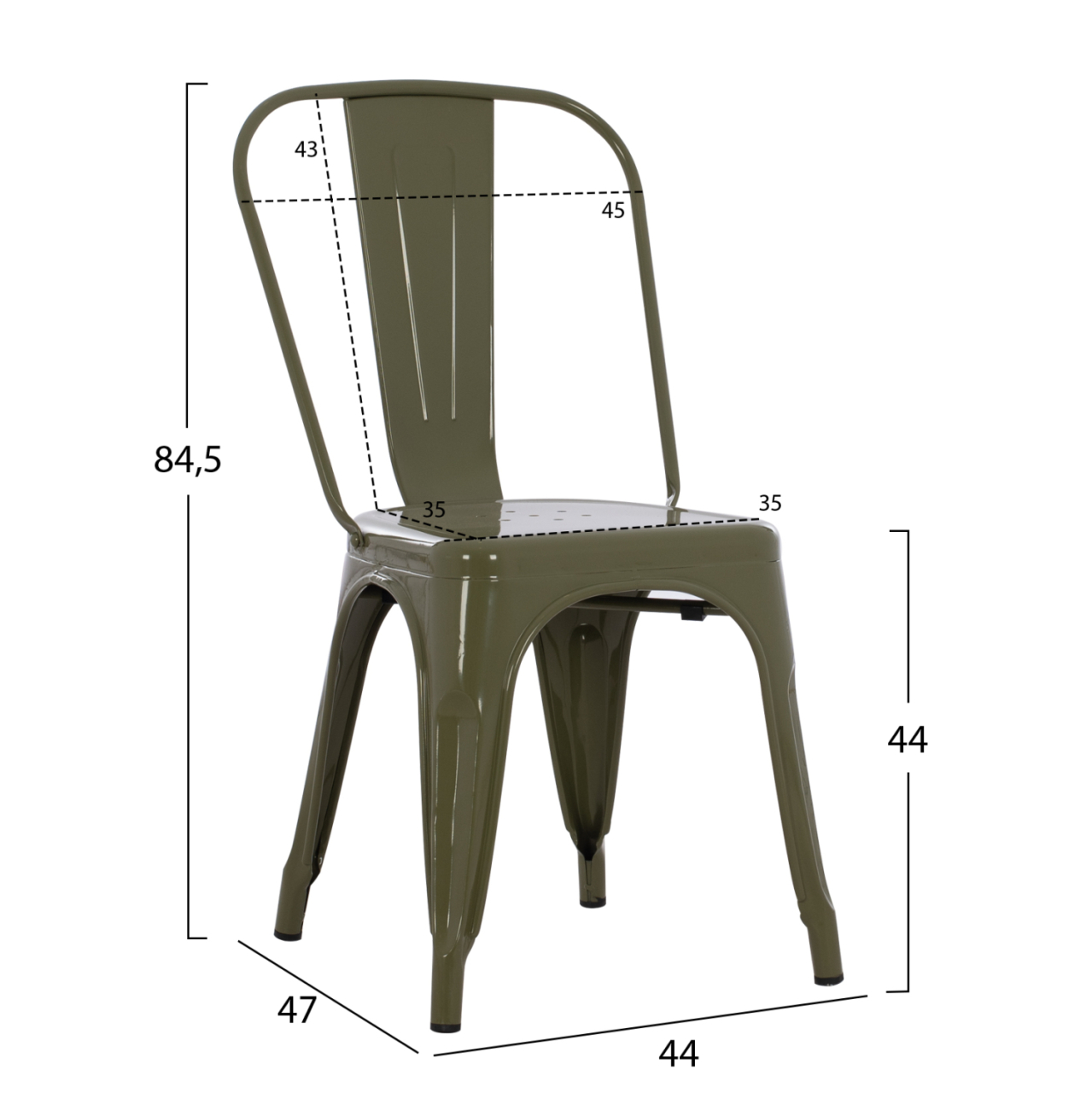 DINING CHAIR MELITA-PRO HM8641.43 METAL IN DARK OLIVE GREEN 44x47x84.5Hcm. [2]