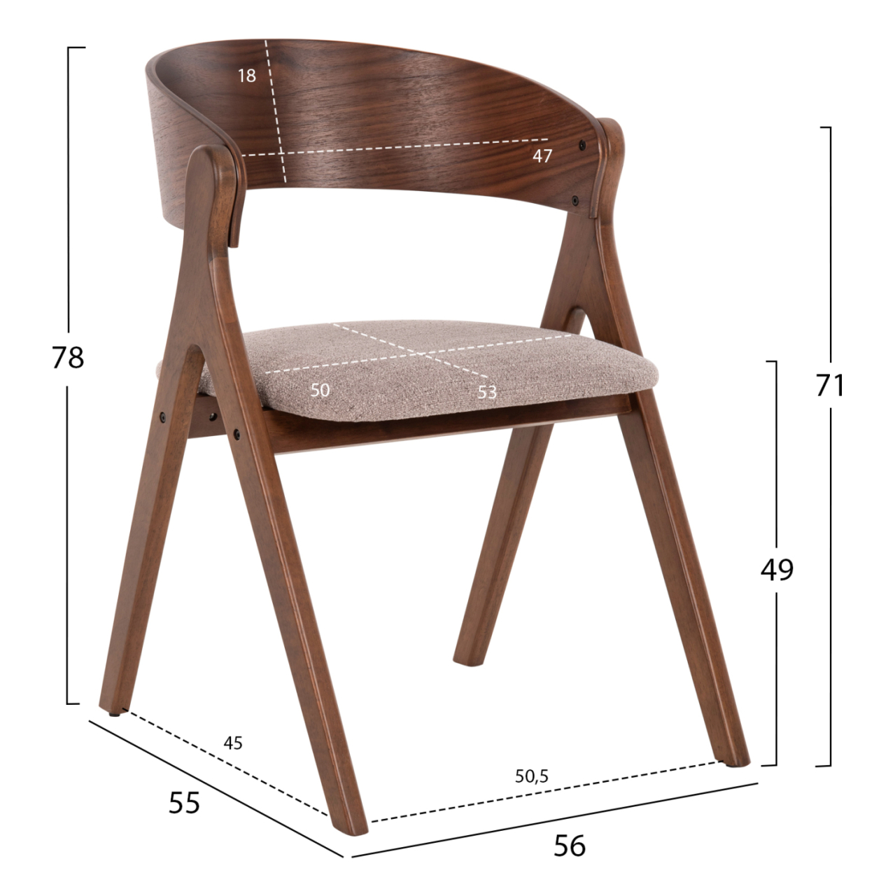 DINING CHAIR NEKKER HM9739.01 RUBBERWOOD IN WALNUT COLOR-BEIGE FABRIC SEAT 56x55x78Hcm. [2]