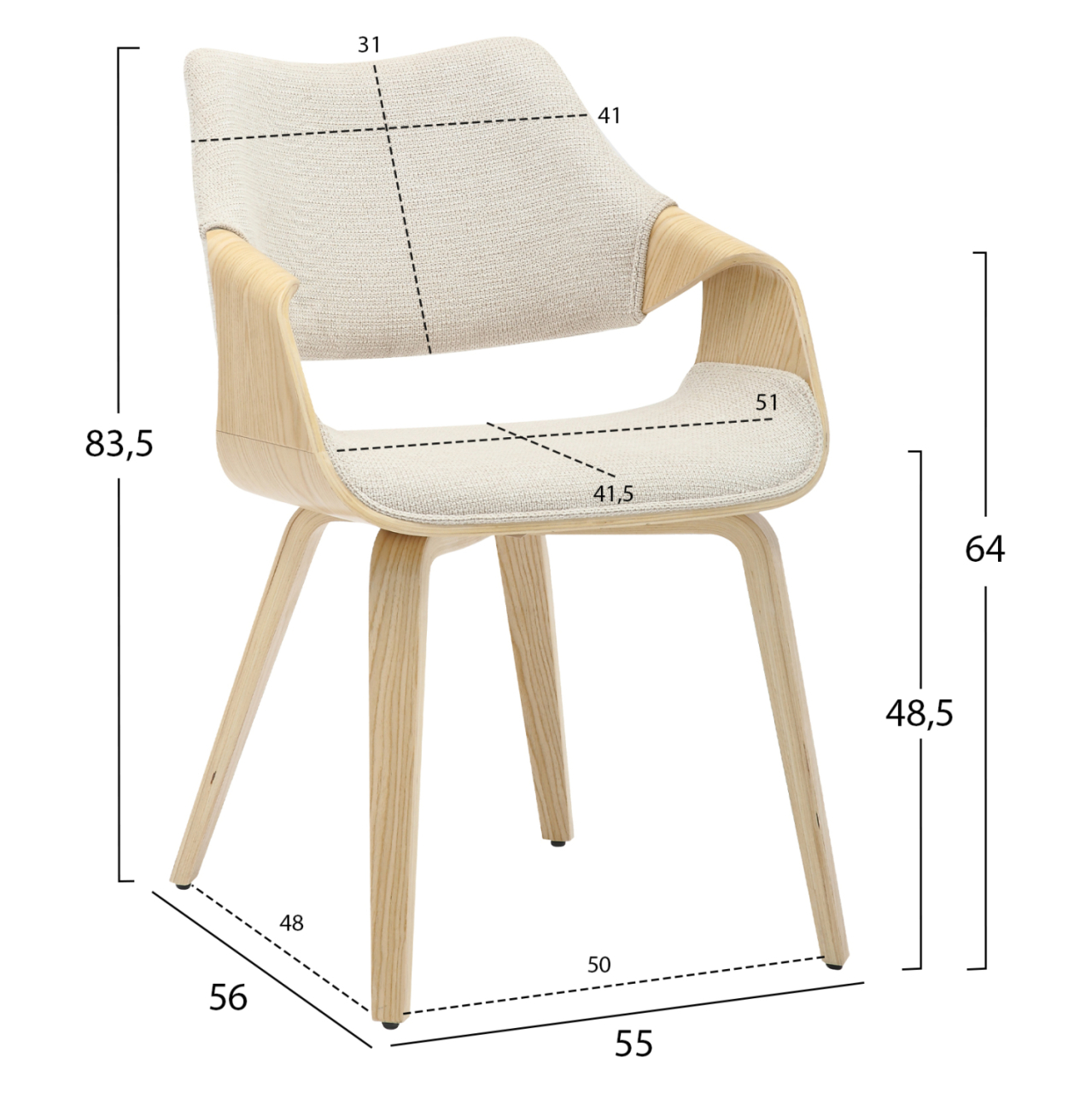 DINING CHAIR NETTO HM9976.01 PLYWOOD FRAME IN OAK-BEIGE FABRIC 55x56x83,5Hcm. [2]